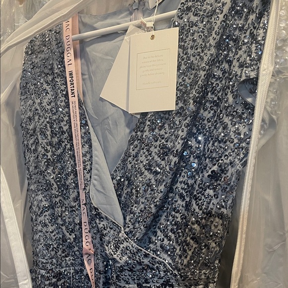 Mac Duggal 10766 Sequined Short Sleeve Wrap Over Dress New 14 Slate Blue - Picture 7 of 7